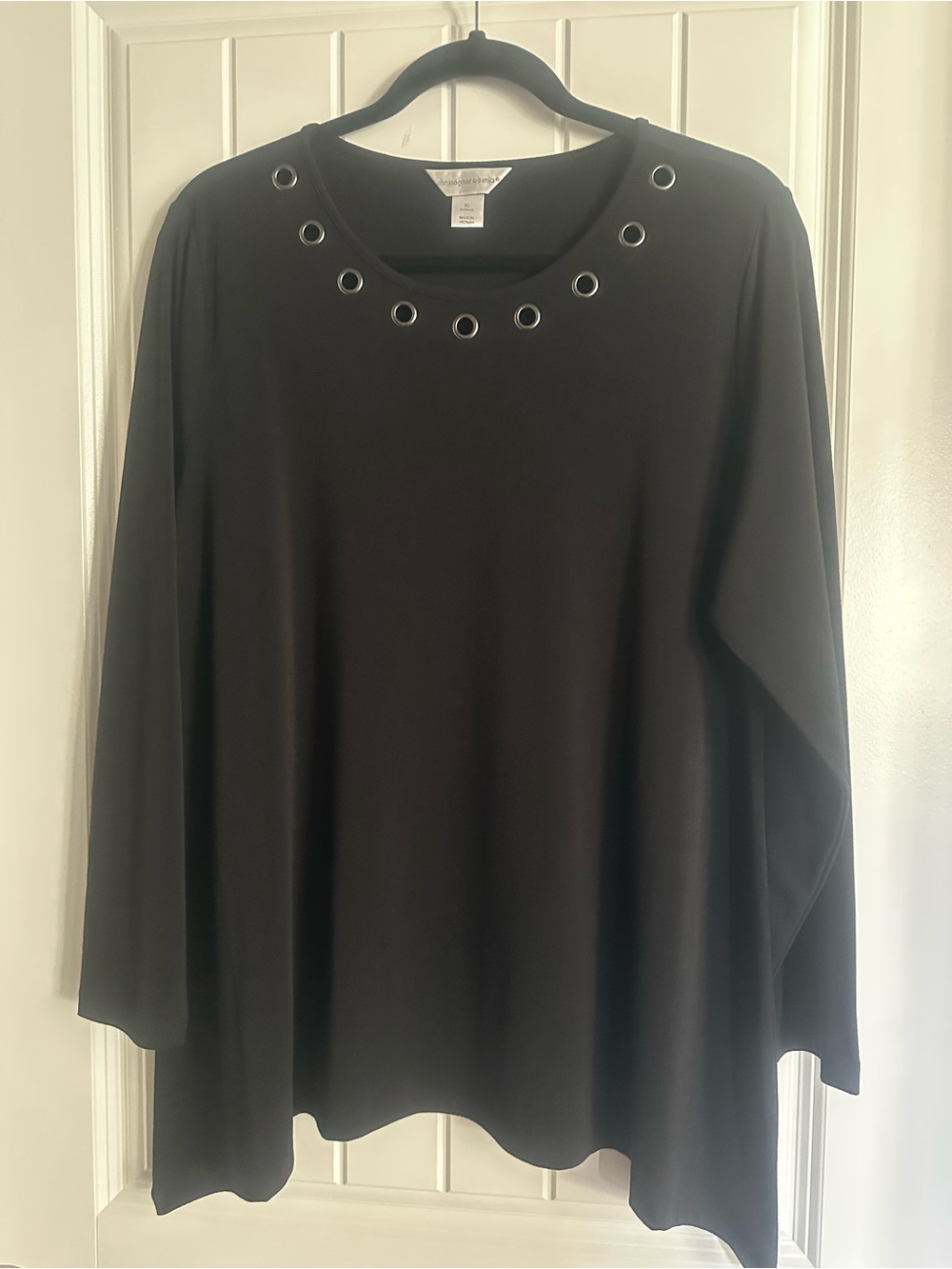 Christopher & Banks Black Long-Sleeve Top with Eyelet Neckline (Never Worn)